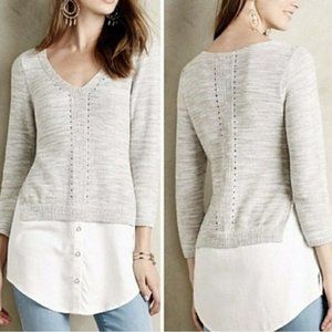 Anthropologie Gray Sweater with White Layered Hem